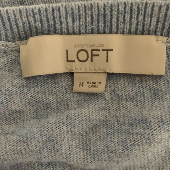 Ann Taylor LOFT Medium Sweater Cashmere Waffle Front Blue Sky - Picture 4 of 6